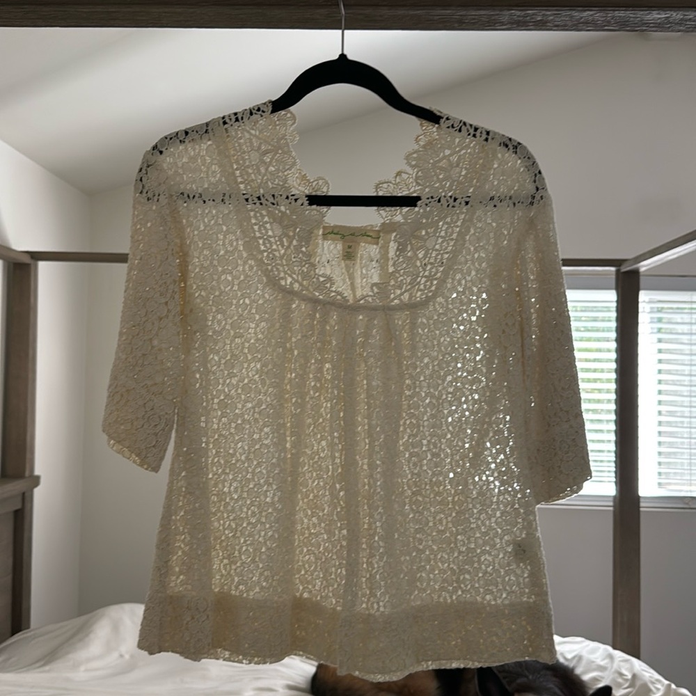 Anthropologie Staring at Stars Cream Bohemian Blouse Medium